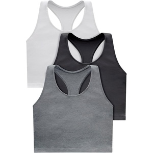 image:imageHanes Light Workout 3Pack StretchCotton Cropped Yoga Tank Tops for Women with Builtin BraBlackWhiteConcrete Heather