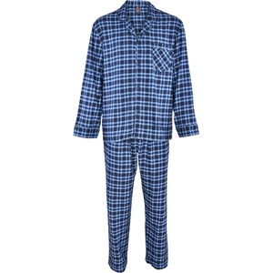 image:imageHanes Mens 100 Cotton Flannel Plaid Pajama Top and Pant Set Long Sleeve Button DownBlue