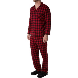 image:imageHanes Mens 100 Cotton Flannel Plaid Pajama Top and Pant Set Long Sleeve Button DownRed Plaid
