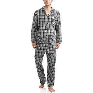 image:imageHanes Mens Woven PlainWeave Pajama SetBlackGrey Plaid