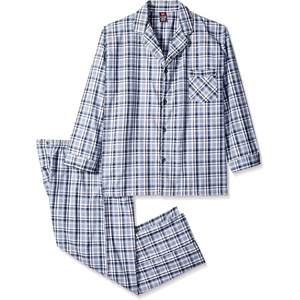 image:imageHanes Mens Woven PlainWeave Pajama SetGreyWhite Plaid
