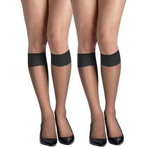 image:imageHanes Silk Reflections Womens Sheer Toe Silky Sheer KneeHigh StockingsBarely Black