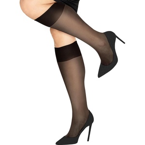 image:imageHanes Silk Reflections Womens Silky Plus Size Enhanced Toe KneeHigh StockingsJet