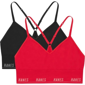 image:imageHanes Womens Moves Seamless Triangle Wireless Bra 360 Flex Light Support Pullover Bra Odor Control 2PackBlackGlimmer Red