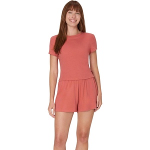 image:imageHanes Womens Originals 2piece Lounge Set Supersoft Cropped Baby Doll Tee amp Sleep Shorts Loungewear SetNatural CedarNatural Cedar