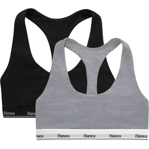image:imageHanes Womens Originals Racerback Bralette Pack Breathable Stretch Cotton Bras 2PackBlackConcrete Heather