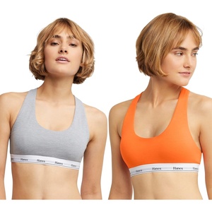 image:imageHanes Womens Originals Racerback Bralette Pack Breathable Stretch Cotton Bras 2PackTango OrangeConcrete Heather