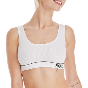 image:imageHanes Womens Originals Seamless Rib Crop Bralette Scoop Neckline Pullover Wireless Bra ComfortFlex FitWhite