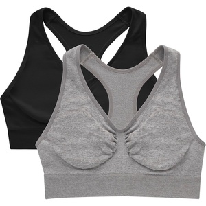 image:imageHanes Womens Seamless Racerback Bra Pullover FullCoverage Bralette 2PackConcrete HeatherBlack