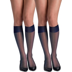 image:imageHanes Womens Silk Reflections Silky Sheer Knee Highs Reinforced Toe KneeHigh StockingsClassic Navy Pack of 2