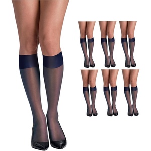 image:imageHanes Womens Silk Reflections Silky Sheer Knee Highs Reinforced Toe KneeHigh StockingsClassic Navy Pack of 6