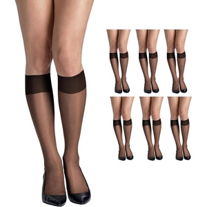 image:imageHanes Womens Silk Reflections Silky Sheer Knee Highs Reinforced Toe KneeHigh StockingsJet Pack of 6