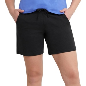 image:imageHanes Womens Jersey Pocket Shorts Drawstring Cotton Jersey Shorts 7 InseamBlack