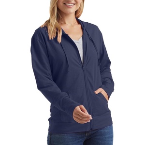 image:imageHanes Womens Lightweight Full Zip Hoodie Textured Cotton Zip Up TShirt HoodieNavy