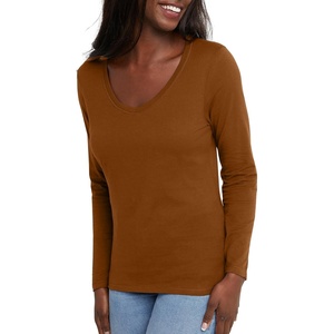 image:imageHanes Womens Long Sleeve Cotton TShirt Lightweight Crewneck and VNeck Tee for Women Modern FitAllgood Gold