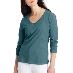image:imageHanes Womens Long Sleeve Cotton TShirt Lightweight Crewneck and VNeck Tee for Women Modern FitCactus
