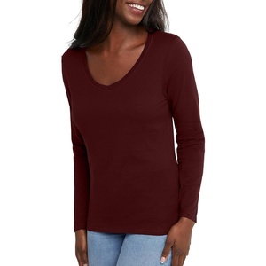 image:imageHanes Womens Long Sleeve Cotton TShirt Lightweight Crewneck and VNeck Tee for Women Modern FitMulled Berry