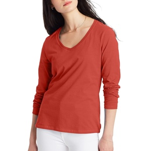 image:imageHanes Womens Long Sleeve Cotton TShirt Lightweight Crewneck and VNeck Tee for Women Modern FitRed River Clay