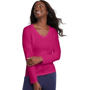 image:imageHanes Womens Long Sleeve Cotton TShirt Lightweight Crewneck and VNeck Tee for Women Modern FitSizzling Pink