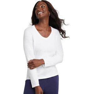 image:imageHanes Womens Long Sleeve Cotton TShirt Lightweight Crewneck and VNeck Tee for Women Modern FitWhite