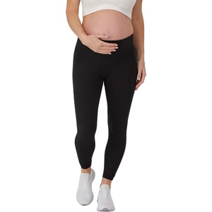 image:imageHanes Womens Maternity 78 Leggings Stretch amp Recover Pregnancy Leggings with Foldable Waistband 25 InseamBlack