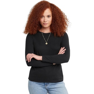 image:imageHanes Womens Originals Long Sleeve Cotton TShirt Lightweight Crewneck Tee Modern FitEbony
